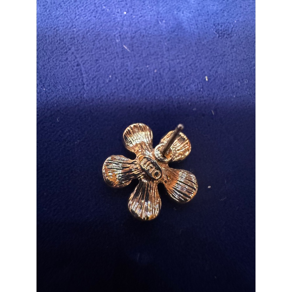 Napier Pink Enamel Flower Stud Earrings Gold Tone Rhinestone Center Floral